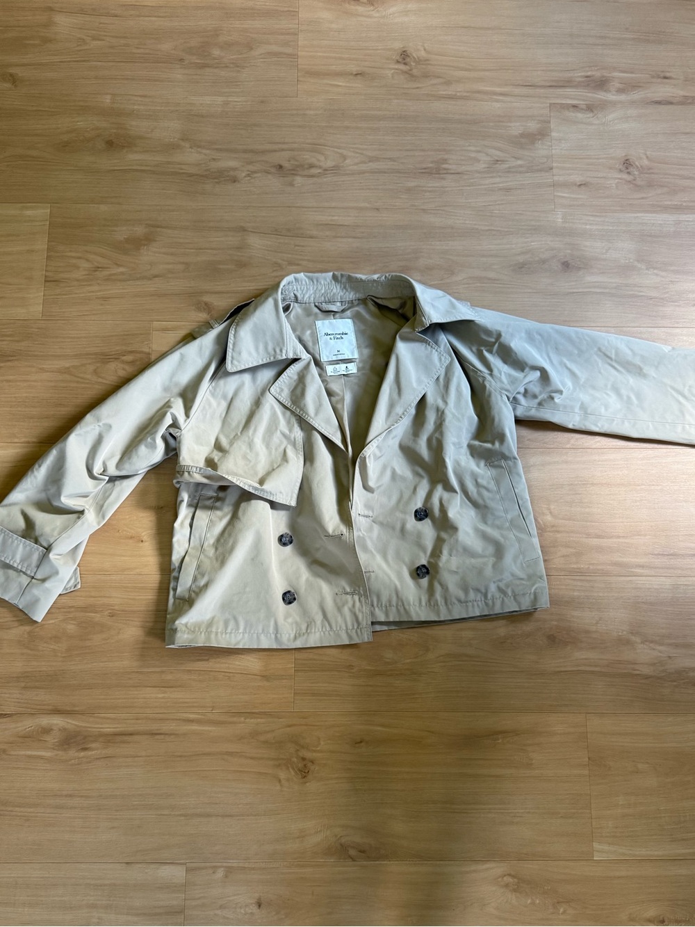 Abercrombie & Fitch Beige Cropped Double-Breasted Trench Jacket